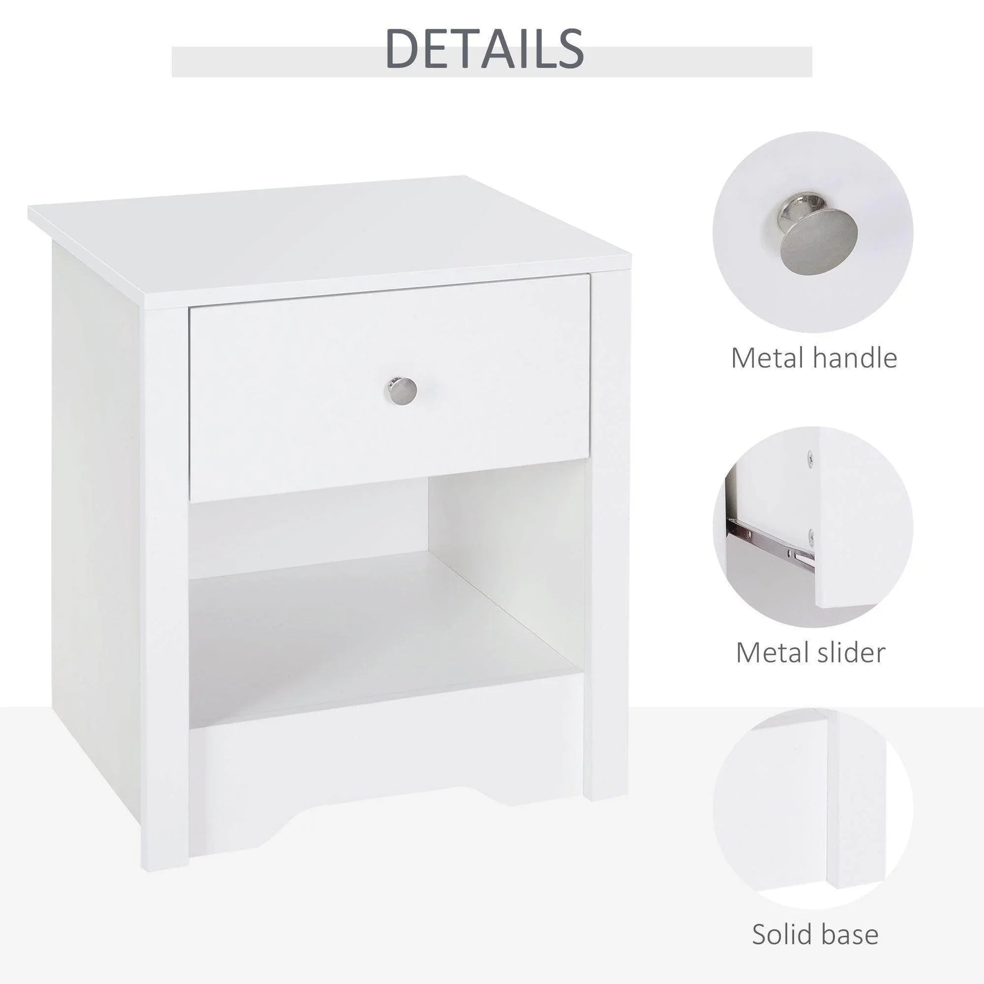 HOMCOM White Wood Bedside Cabinet with Drawer and Shelf - ALL4U RETAILER LTD