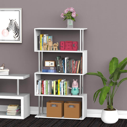 HOMCOM White Wooden S-Shaped Bookcase - ALL4U RETAILER LTD