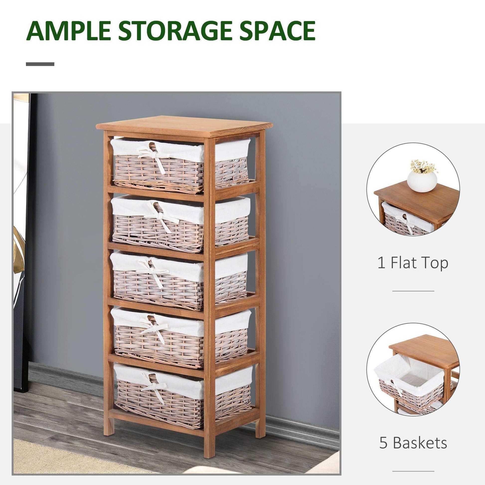 HOMCOM Wooden 5 Drawer Dresser - Natural Finish - ALL4U RETAILER LTD