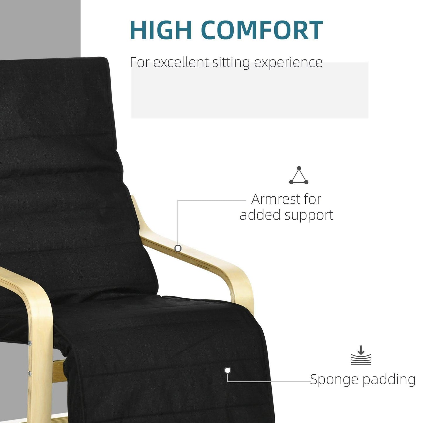 HOMCOM Wooden Reclining Lounge Chair with Footrest - Black - ALL4U RETAILER LTD