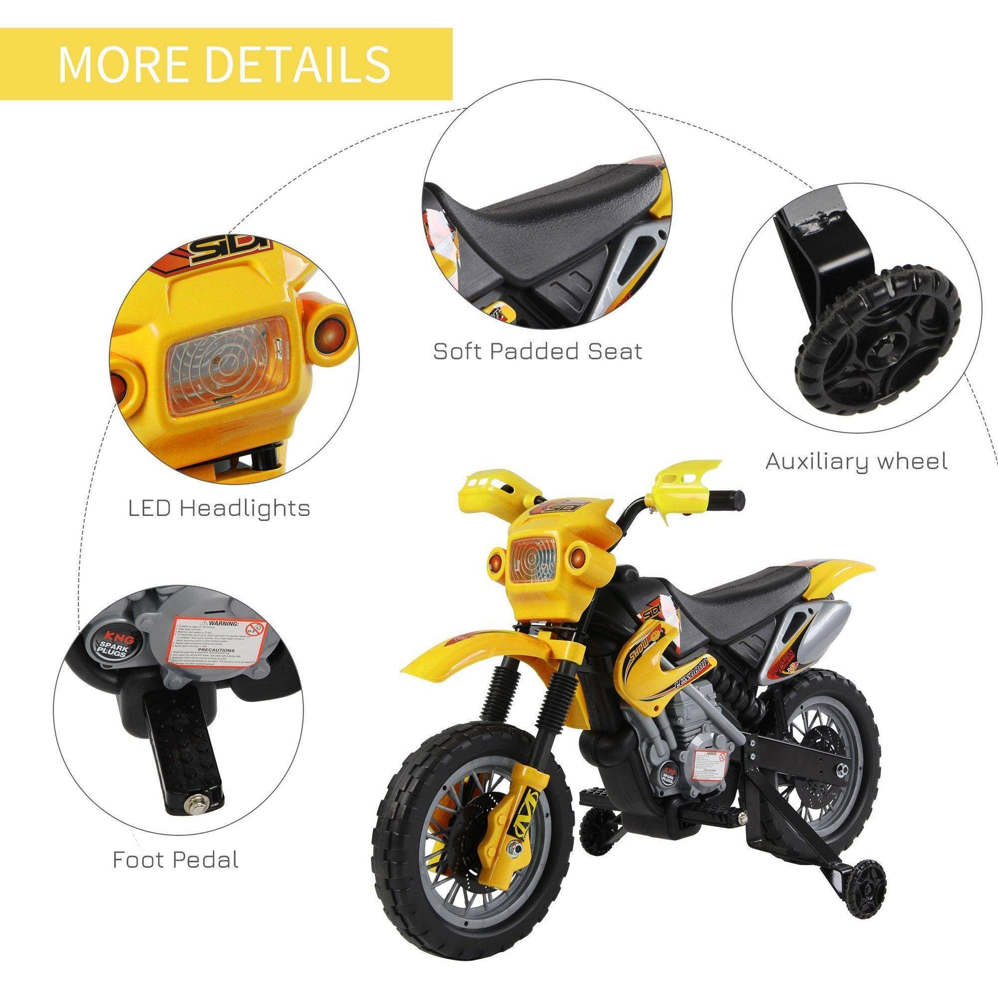 HOMCOM Yellow 6V Kids Ride-on Motorbike - ALL4U RETAILER LTD