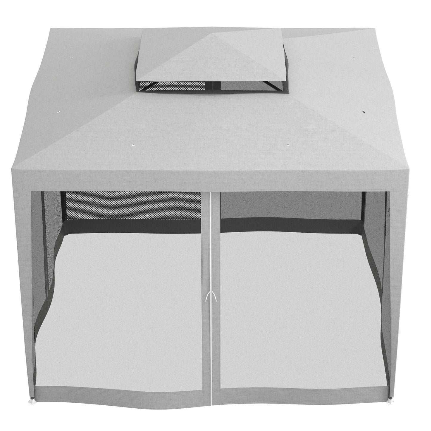 Outsunny 3 x 3 M Gazebo With Netting Mesh Sidewalls Double Tier Roof Patio Canopy Outdoor Event Shelter Light Grey