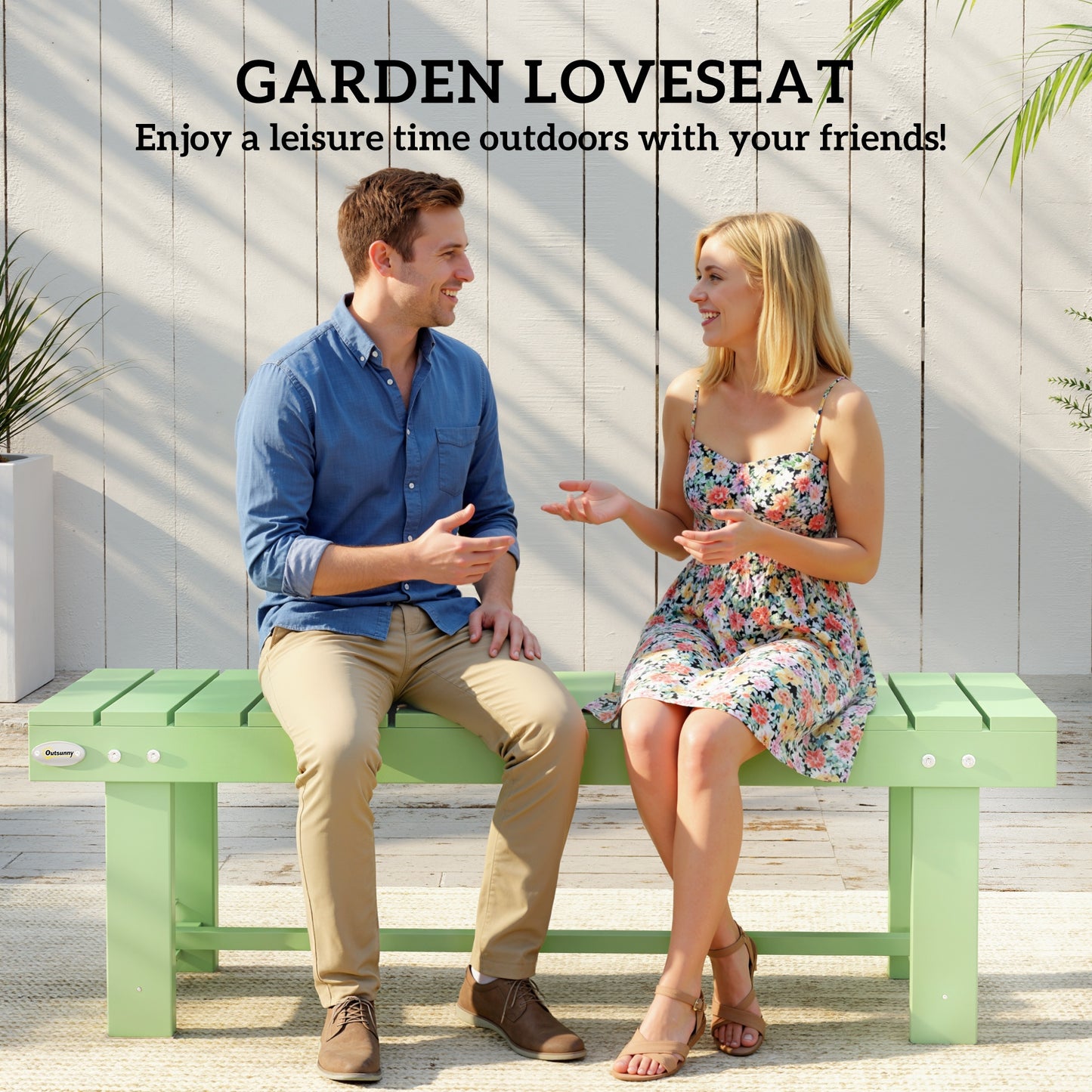 Outsunny Solid Fir Wood Garden Bench Backless Outdoor Loveseat With Slatted Seat Light Green