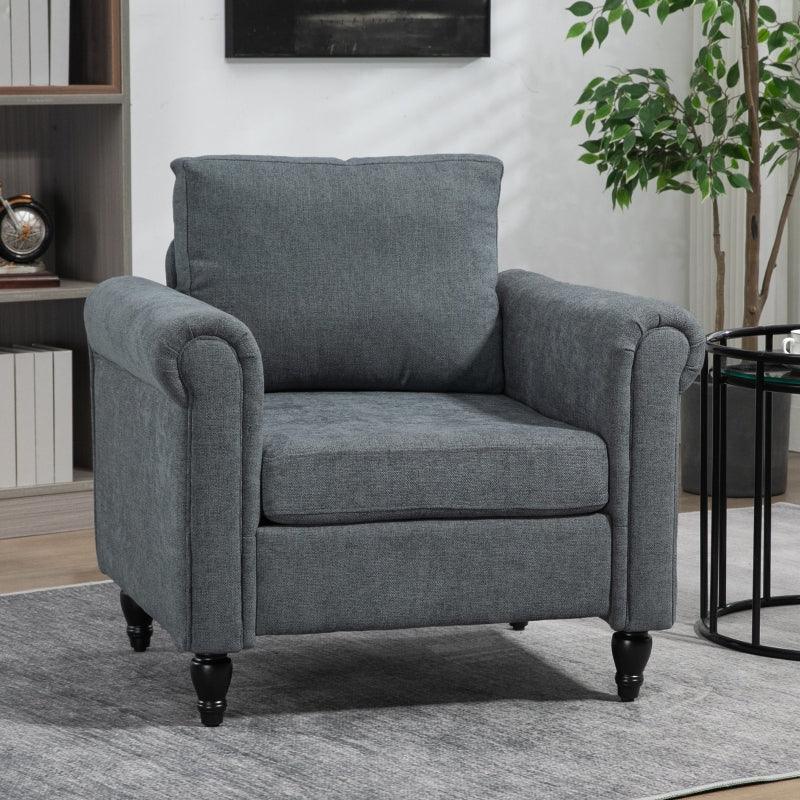 HOMCOM Vintage Accent Chair - Grey Upholstered Occasional Chair - ALL4U RETAILER LTD