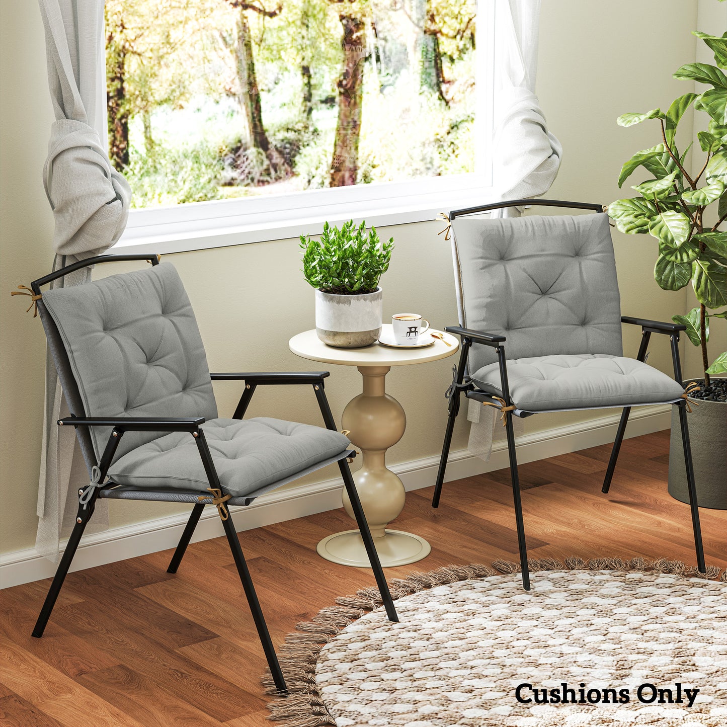 Outsunny Outdoor Seat Cushions Set Of Two Light Grey Polyester Cover Stain Resistant Plush Cotton Filling