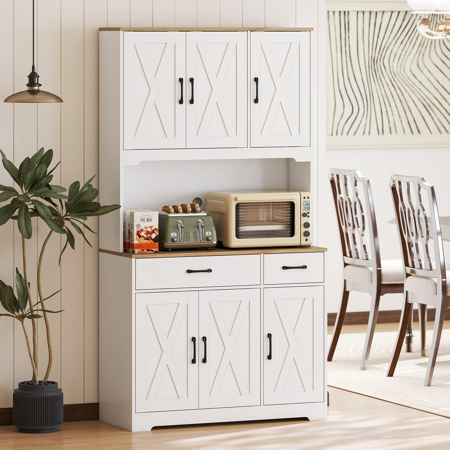 HOMCOM 175 cm Tall Kitchen Pantry Cabinet With Microwave Stand Freestanding White
