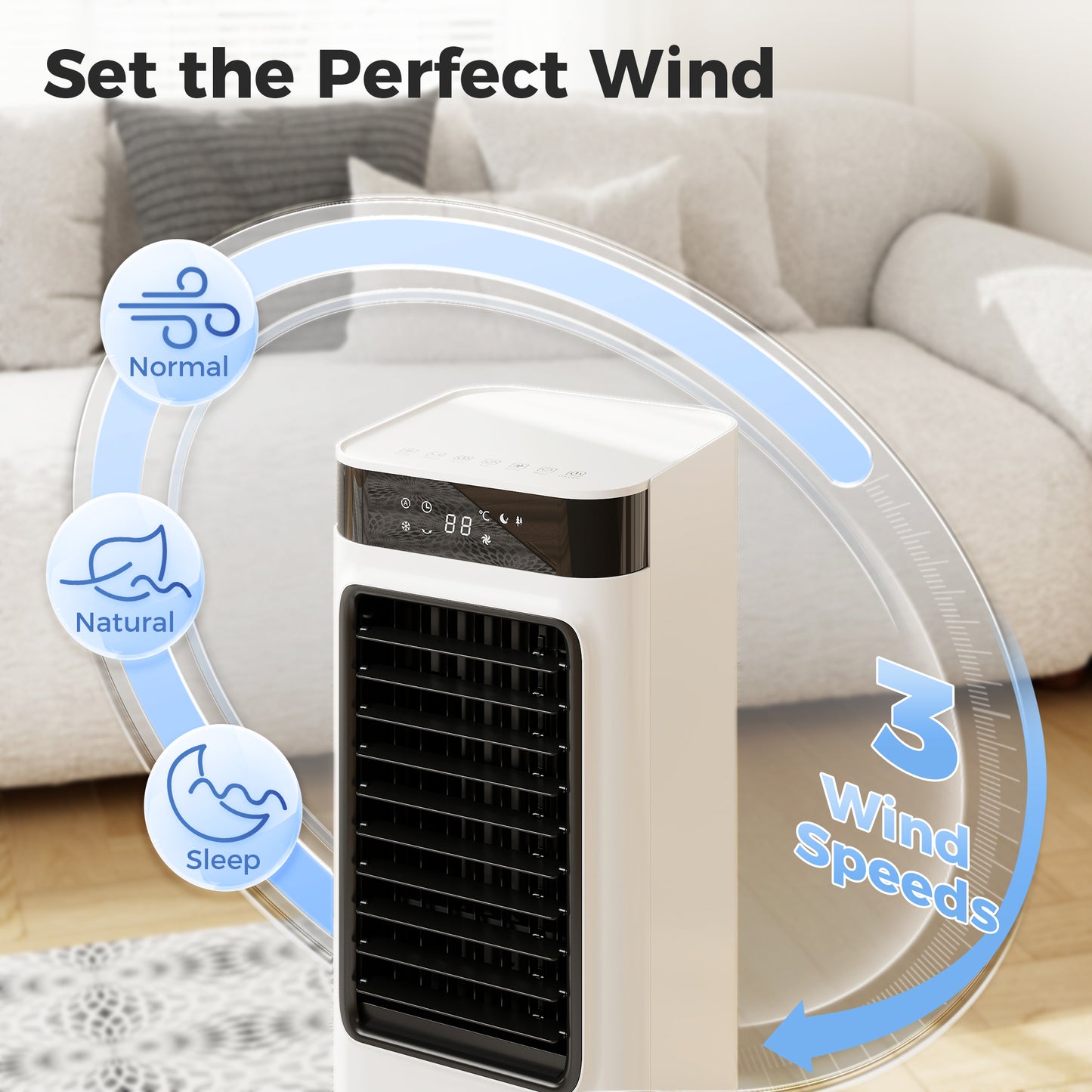 HOMCOM Portable 3In1 Air Cooler Evaporative Humidifier 7L Water Tank 48 Degree Oscillation White