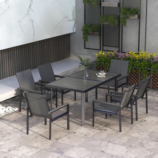 Outsunny 7-Piece Metal Dining Set with Glass-Top Table - Grey Finish