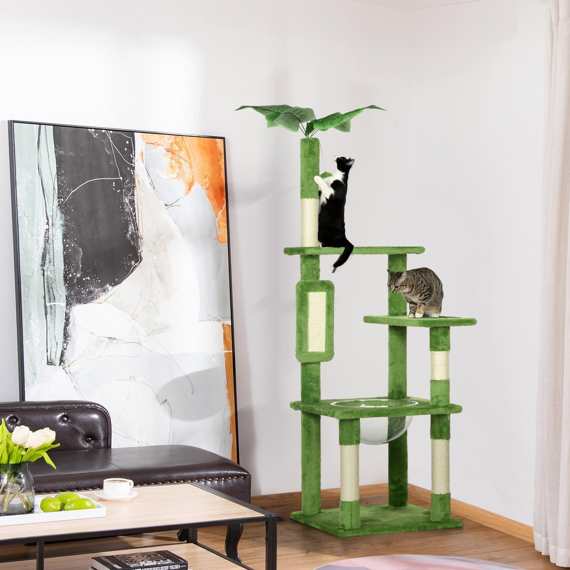 PawHut Green Cat Tree Tower with Scratching Post and Hammock - ALL4U RETAILER LTD