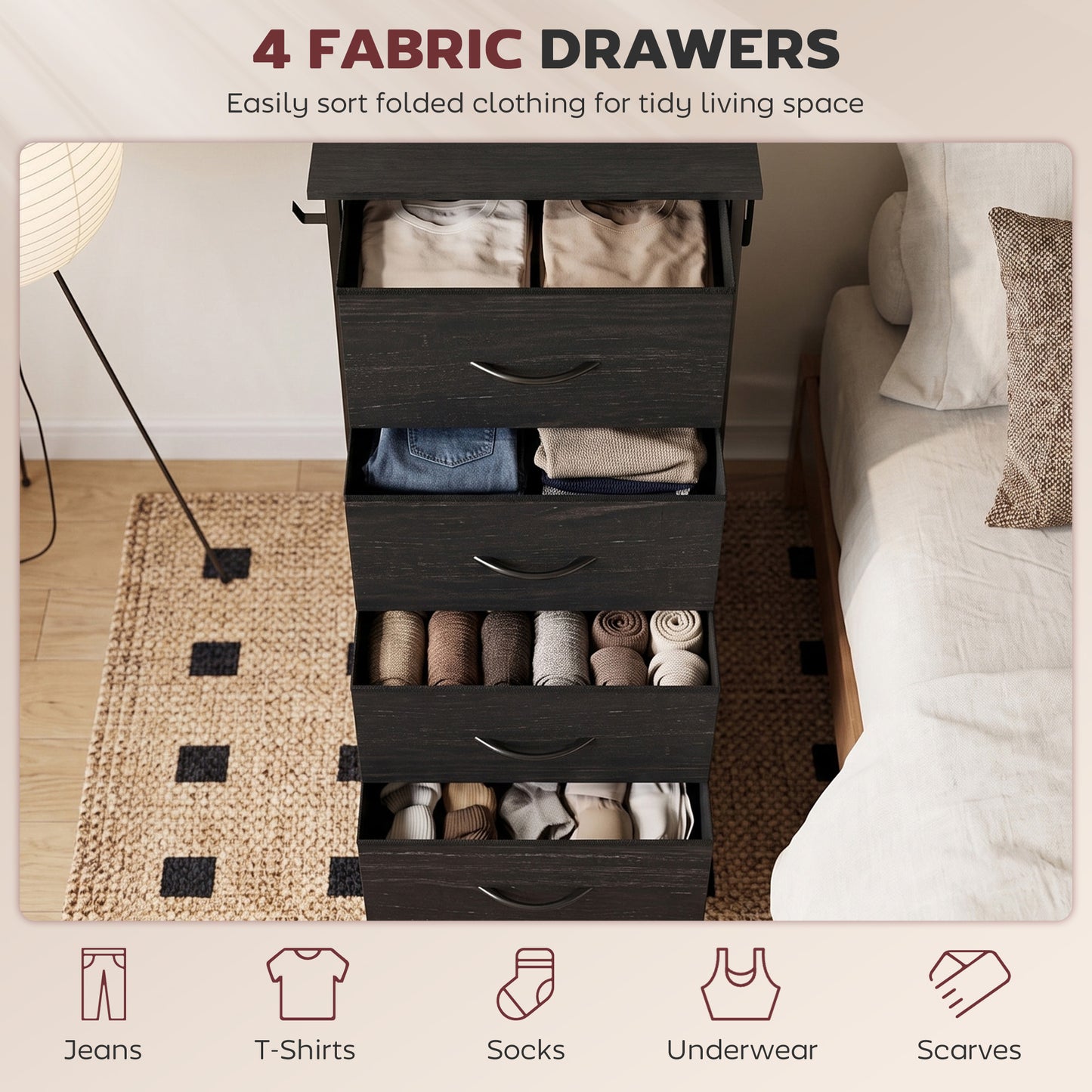 Homcom 4 Drawer Fabric Dresser With Steel Frame And Hooks