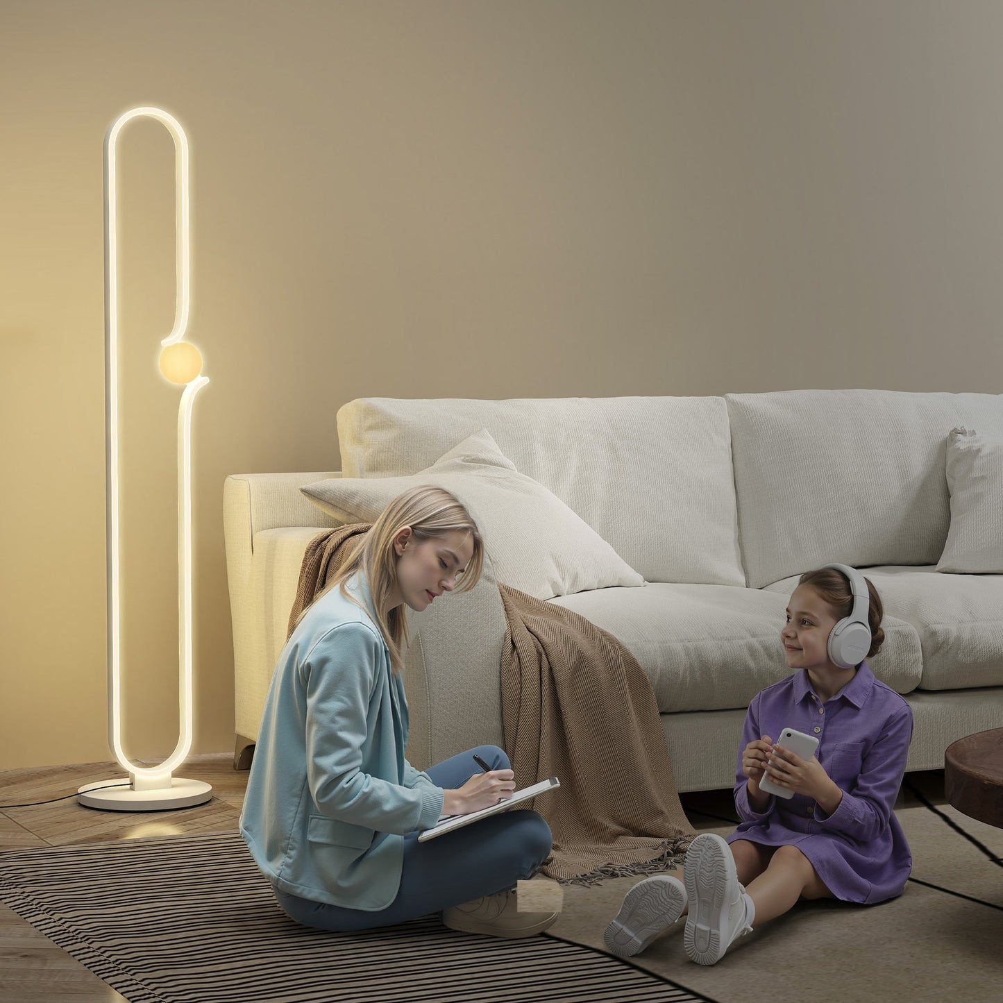 HOMCOM LED Floor Lamp Dimmable With Glass Night Light And Foot Switch For Living Room Bedroom Office White