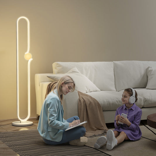 HOMCOM LED Floor Lamp Dimmable With Glass Night Light And Foot Switch For Living Room Bedroom Office White