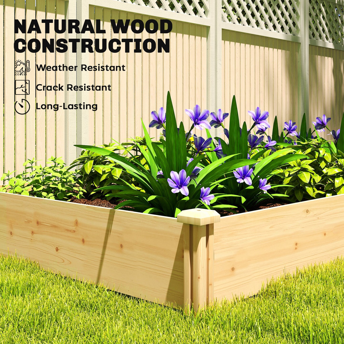 Outsunny Raised Garden Bed Wooden Planter Box With Divider Open Bottom For Flowers Herbs Vegetables DIY Painting