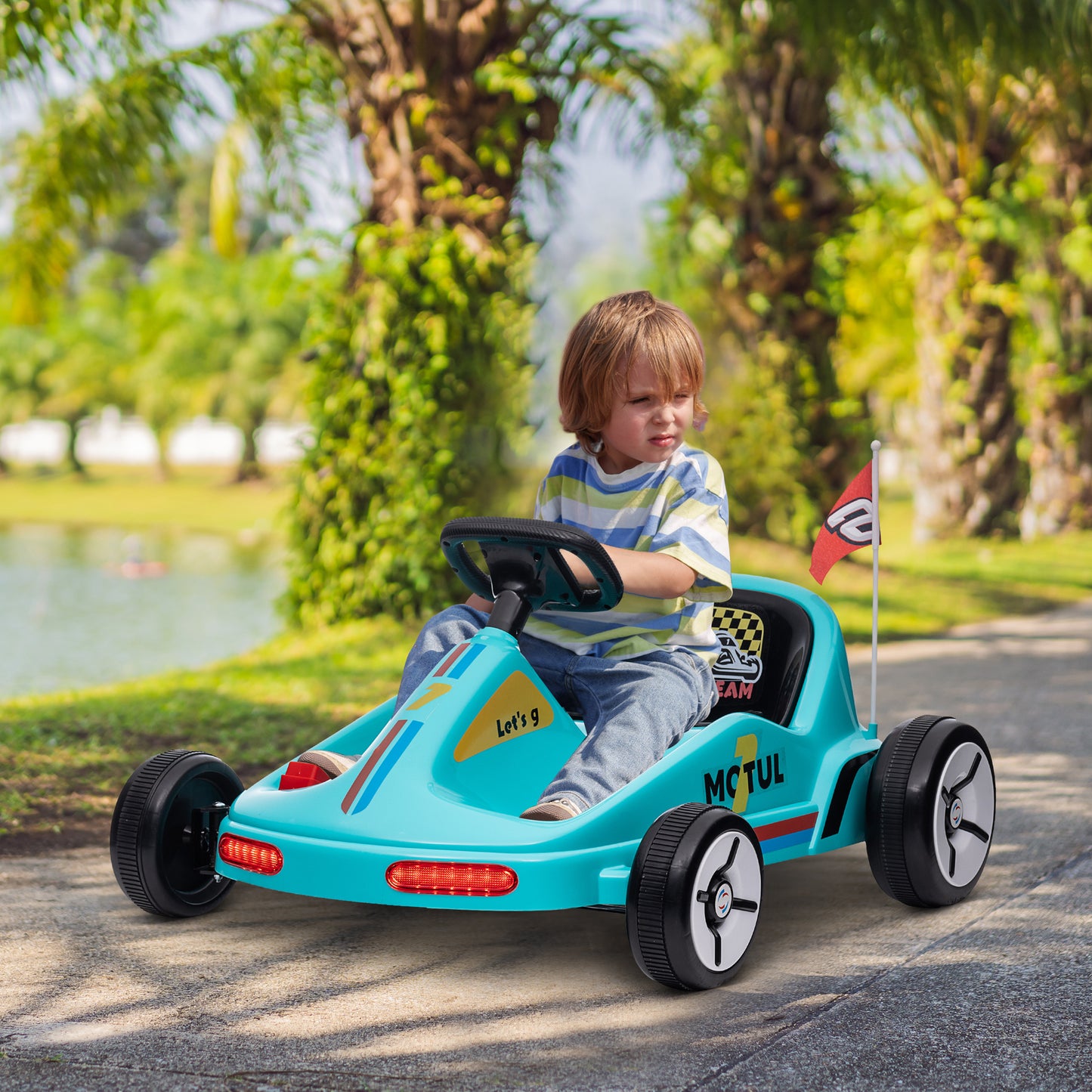 AIYAPLAY 6V Kids Electric Go Kart with Music, Lights, and Horn - Blue, for Ages 3-5