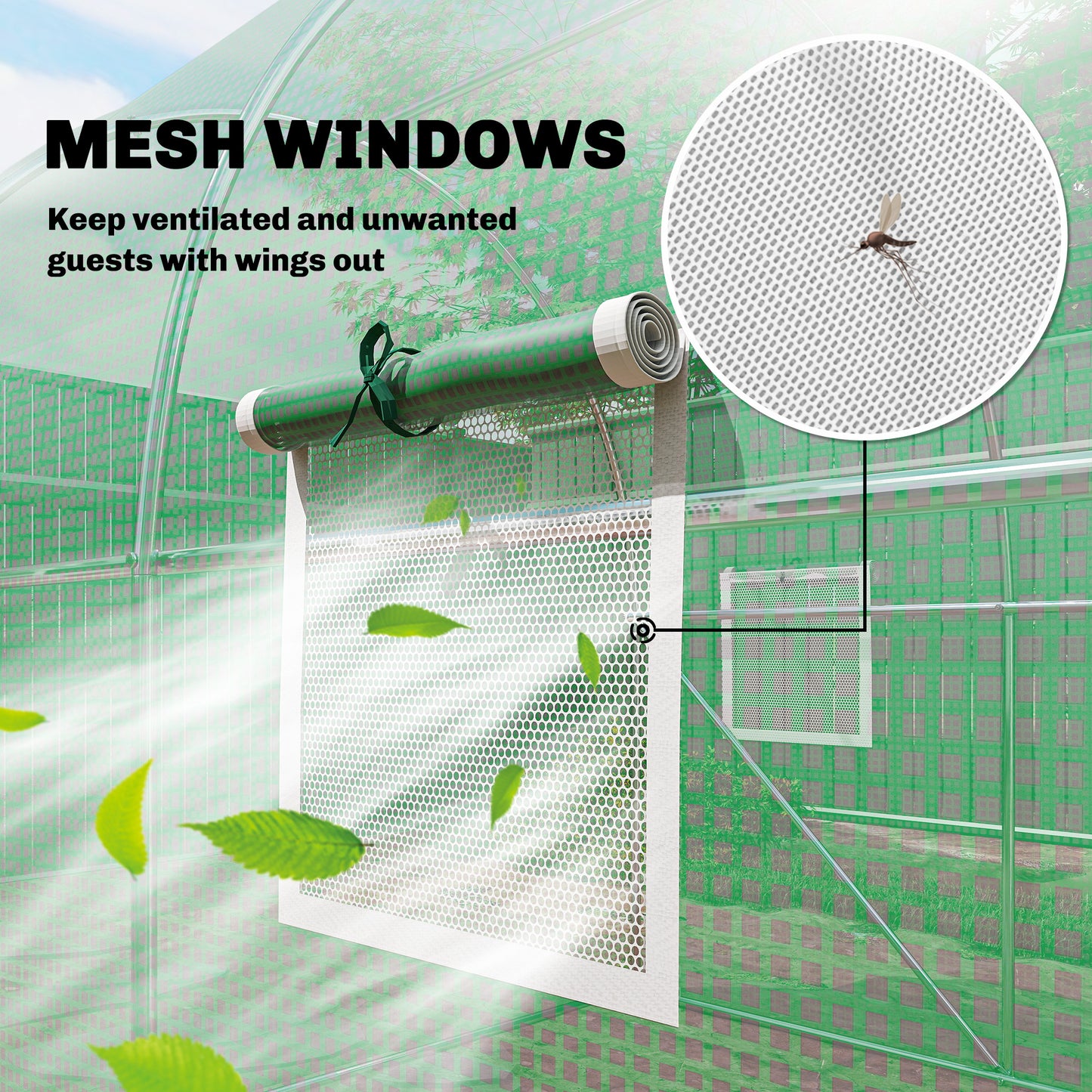 Outsunny 2 x 3 m Walk In Polytunnel Greenhouse With Hinged Door And 6 Roll Up Mesh Windows Garden Tunnel Green