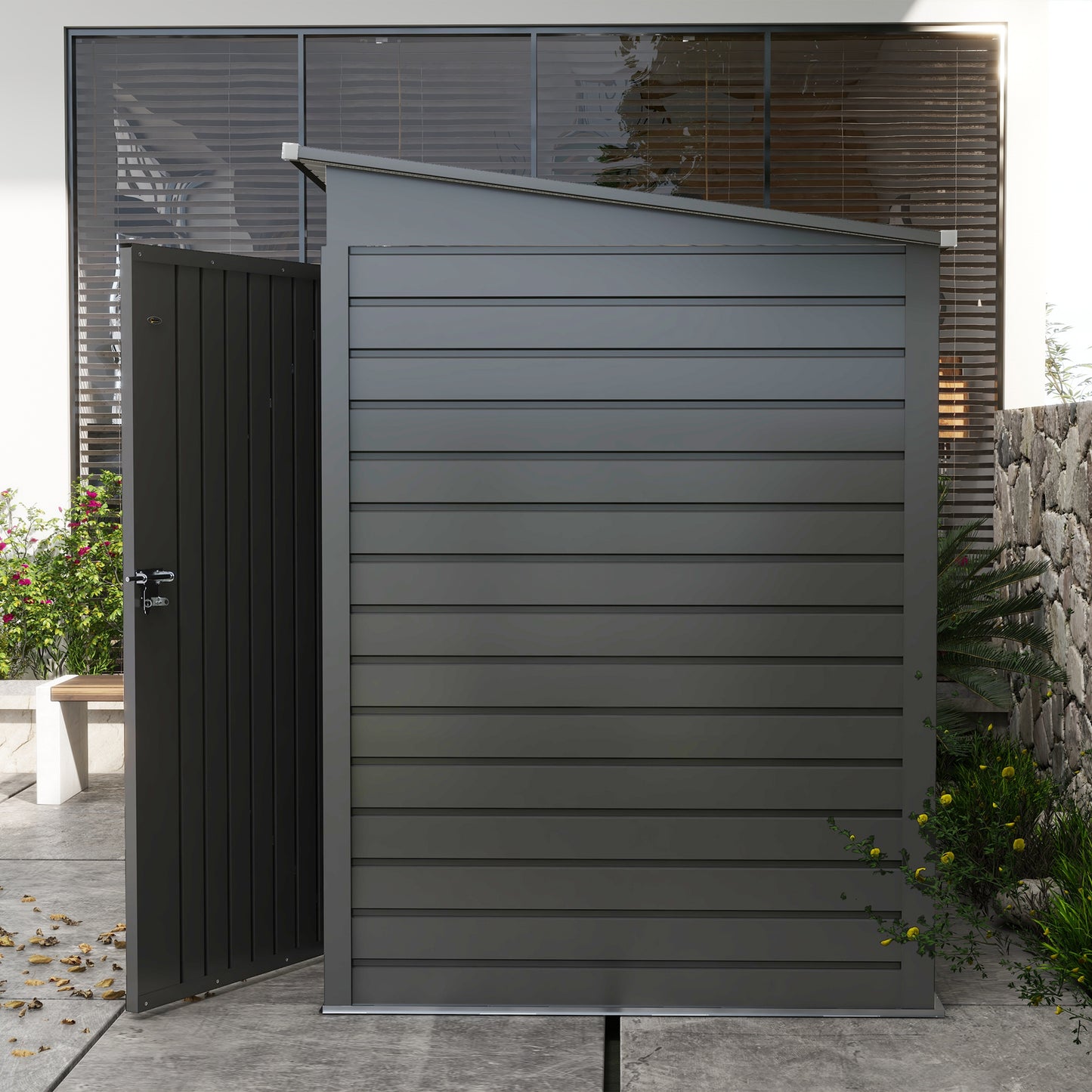 Outsunny 4 x 6ft Galvanised Metal Garden Shed With Locking Door Grey Weather Resistant Outdoor Storage for Tools