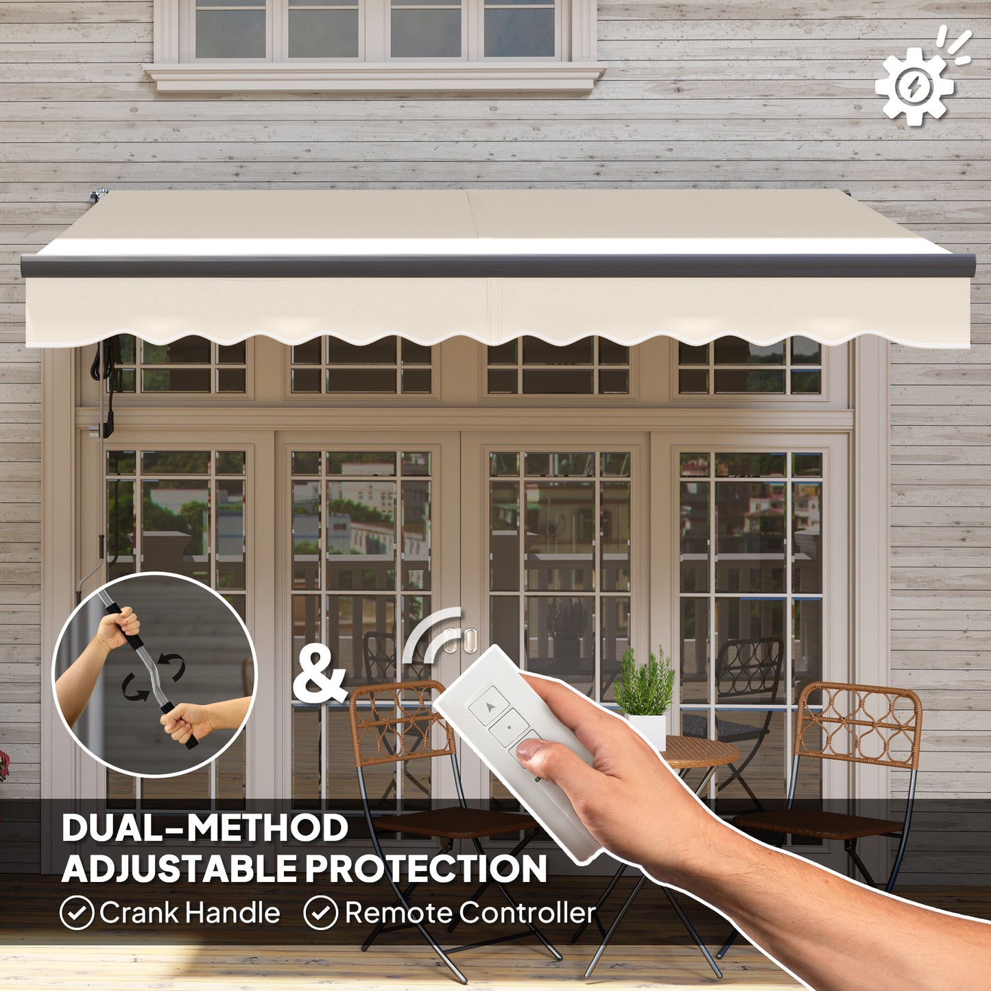 Outsunny 2.5m x 3m Electric and Manual Awning with Remote Beige for Sun Protection Above Doors and Windows