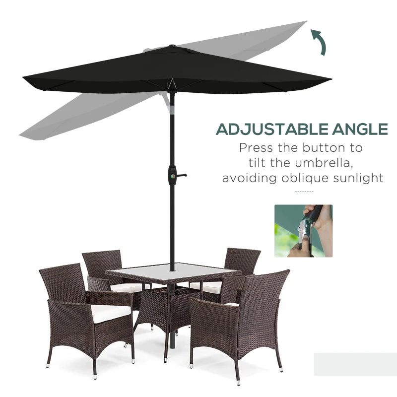 Outsunny 2x3m Rectangular Garden Parasol Umbrella - Outdoor Market Sun Shade with Crank & Push Button Tilt, 6 Ribs, Aluminium Pole - Black - ALL4U RETAILER LTD