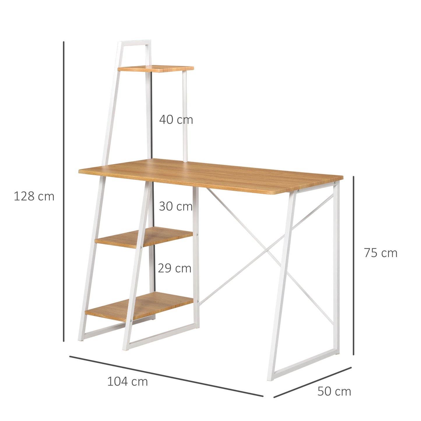 HOMCOM Compact Natural Wood Home Office Desk with 3-Tier Shelving for Small Spaces - ALL4U RETAILER LTD