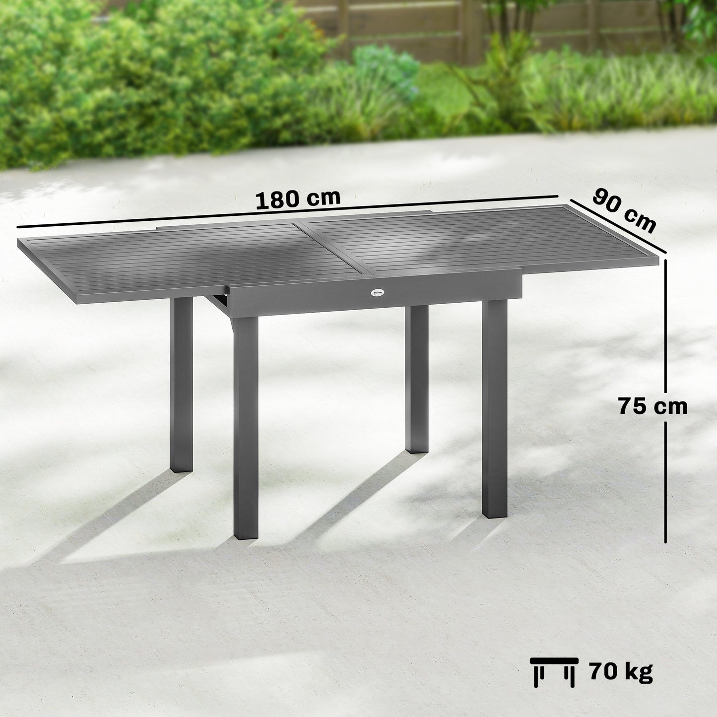 Outsunny Extending Outdoor Garden Table For 4 To 8 People With Slatted Aluminium Top Dark Grey