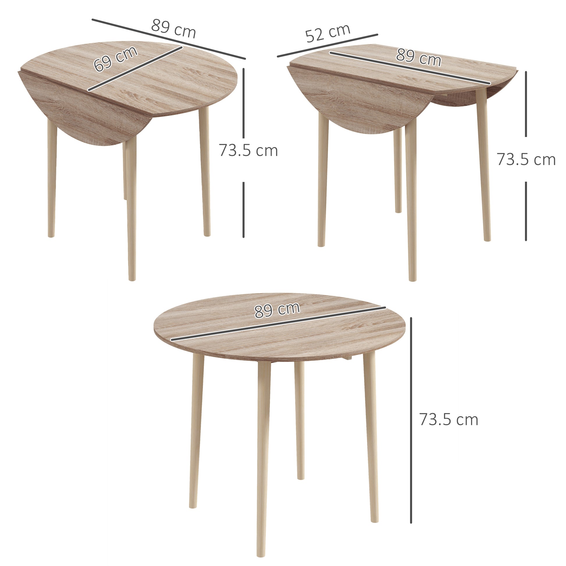 HOMCOM Space-Saving Round Drop Leaf Dining Table with Wood Legs for Small Kitchens - ALL4U RETAILER LTD