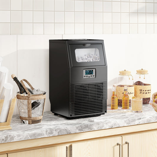 HOMCOM Commercial Ice Maker With 4 Kg Storage Black Front Transparent Cover 30 Kg Daily Square Ice Cubes Production