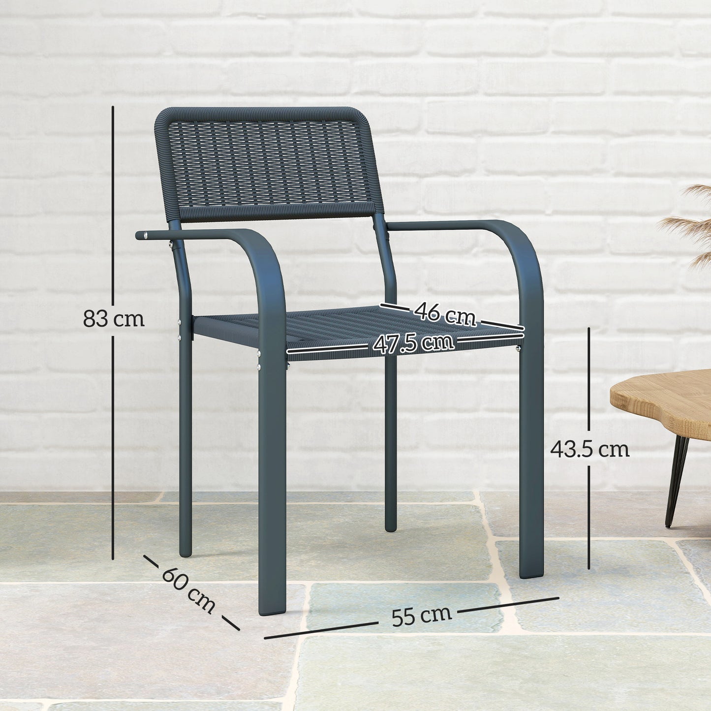 Outsunny Set Of 4 Stackable Rattan Chairs With Armrests Weather Resistant And Lightweight For Patio Balcony Dark Grey
