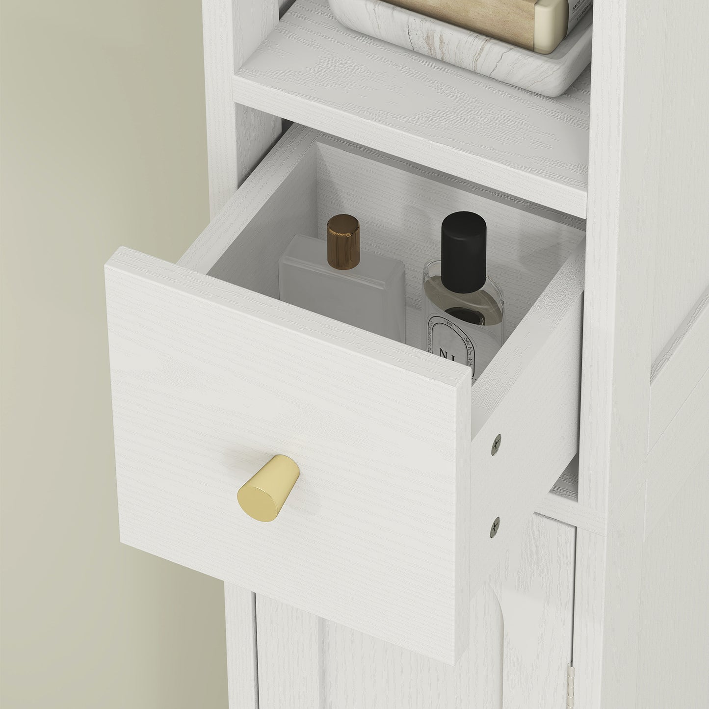 HOMCOM 185 Cm Tall White Bathroom Cabinet With Arched Doors Slim Space Saving Storage With Adjustable Shelves