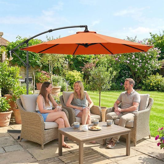 Outsunny 3 Meter Cantilever Parasol With Cross Base And Offset Outdoor Umbrella Crank Handle Orange