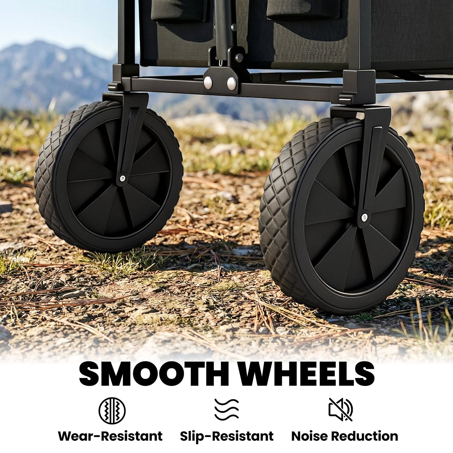 Outsunny 95L Foldable Festival Trolley on Wheels Collapsible Wagon Cart with Adjustable Handle and 2 Cup Holders Black