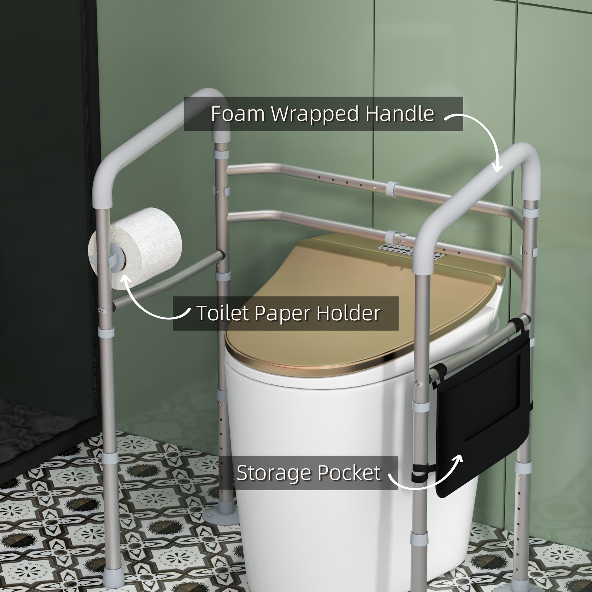 HOMCOM Adjustable Toilet Safety Frame with Comfortable Handrails and Suction Cups for Added Stability - ALL4U RETAILER LTD