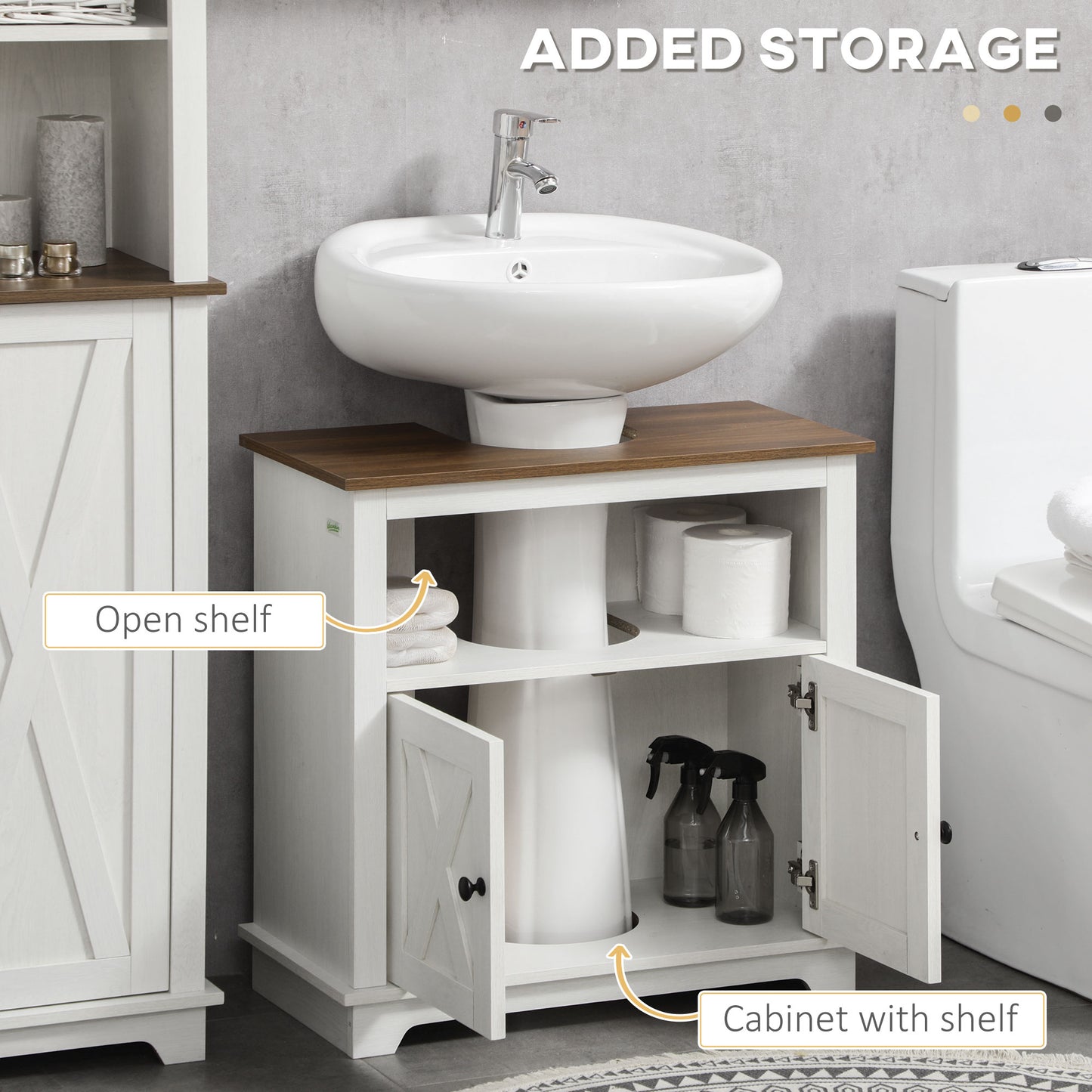 Kleankin 2 Piece Bathroom Furniture Set Tall Cabinet With Adjustable Shelves Under Sink Cabinet Ash Wood Effect