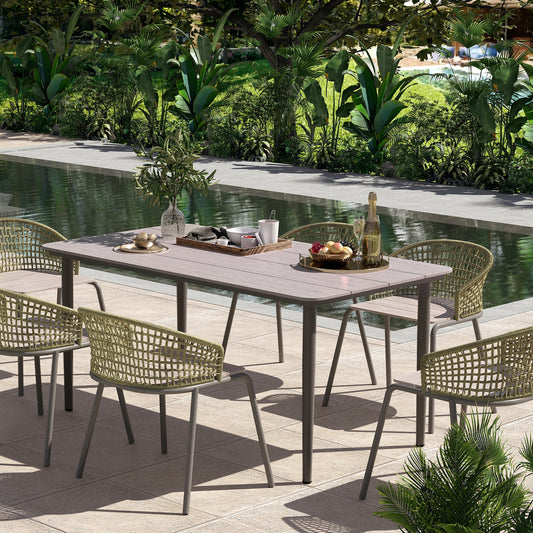 Outsunny Garden Dining Table For Six With Rust Resistant Metal Frame And WPC Top Light Grey 160 x 90 x 74 cm