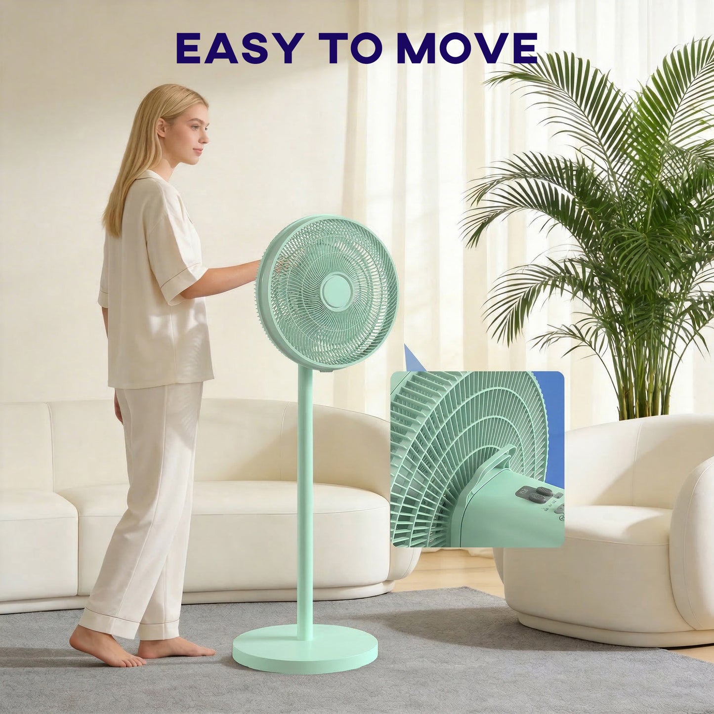 HOMCOM 40 cm Standing Floor Fan With 80 Degree Oscillation Adjustable Tilt And Height 4 Speeds Remote Control Green
