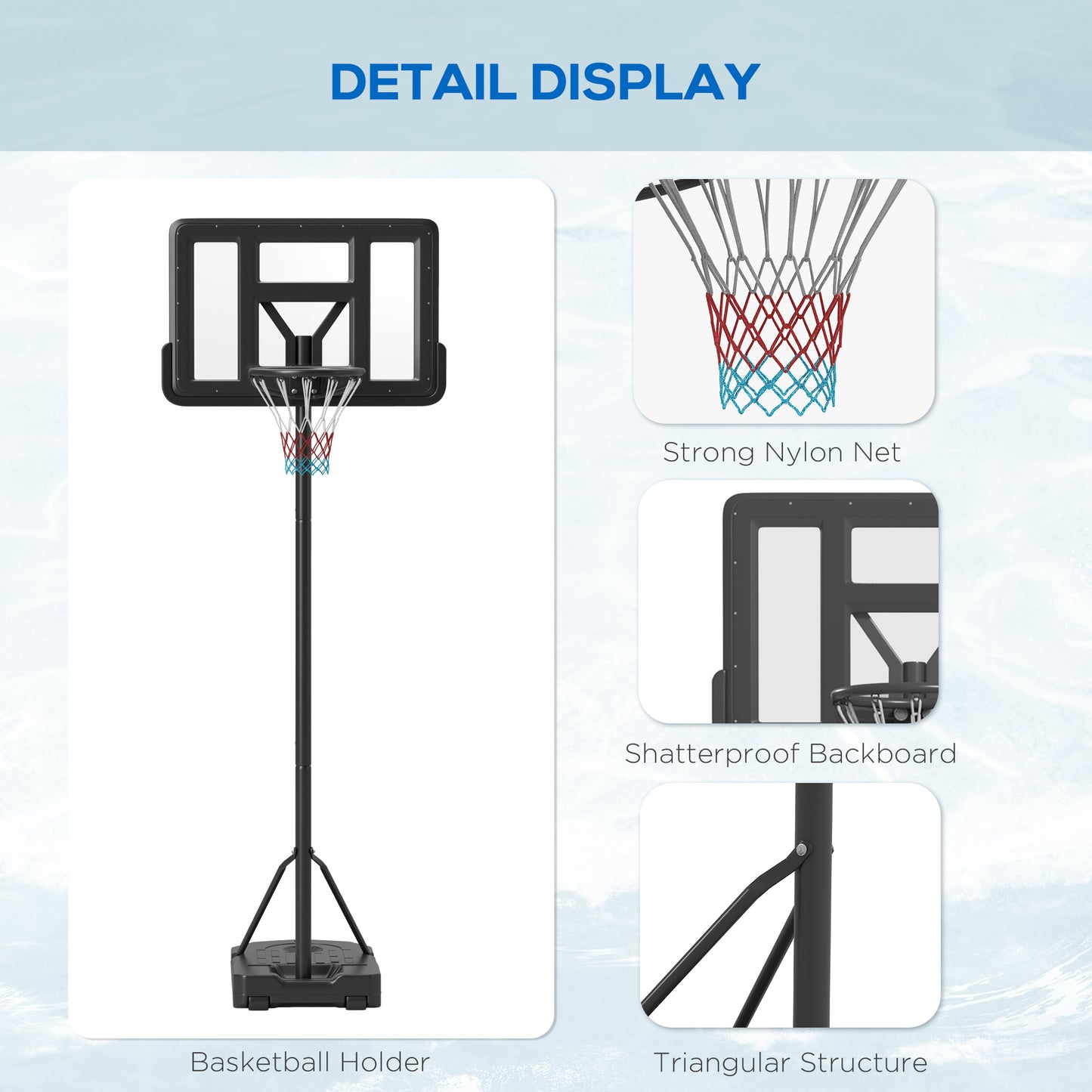 SPORTNOW Adjustable Freestanding Basketball Hoop System with Wheels - 200-305cm Height Range, Black