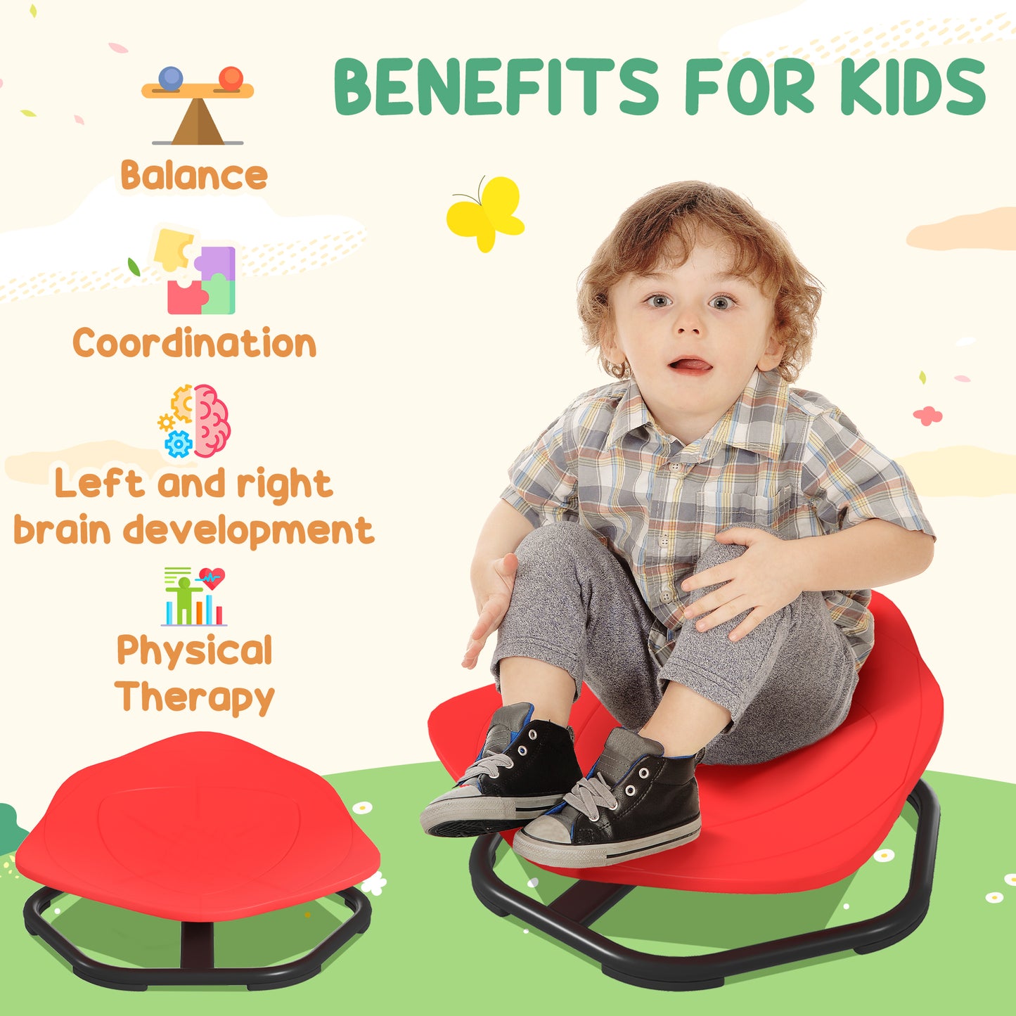 AIYAPLAY Sensory Spinning Chair For Kids Balance Coordination Non Slip Base PP Durable Toy Supports Up To 50kg