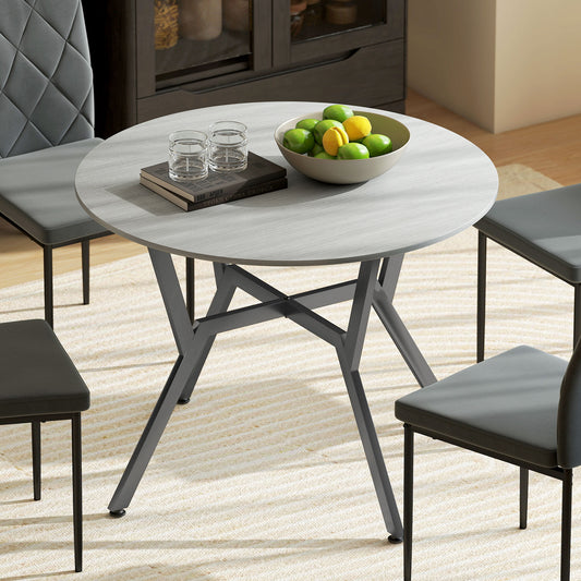 HOMCOM Round Dining Table 90 x 76 cm Grey with Black Metal Legs Anti Slip Foot Pads for Living Room and Dining Room