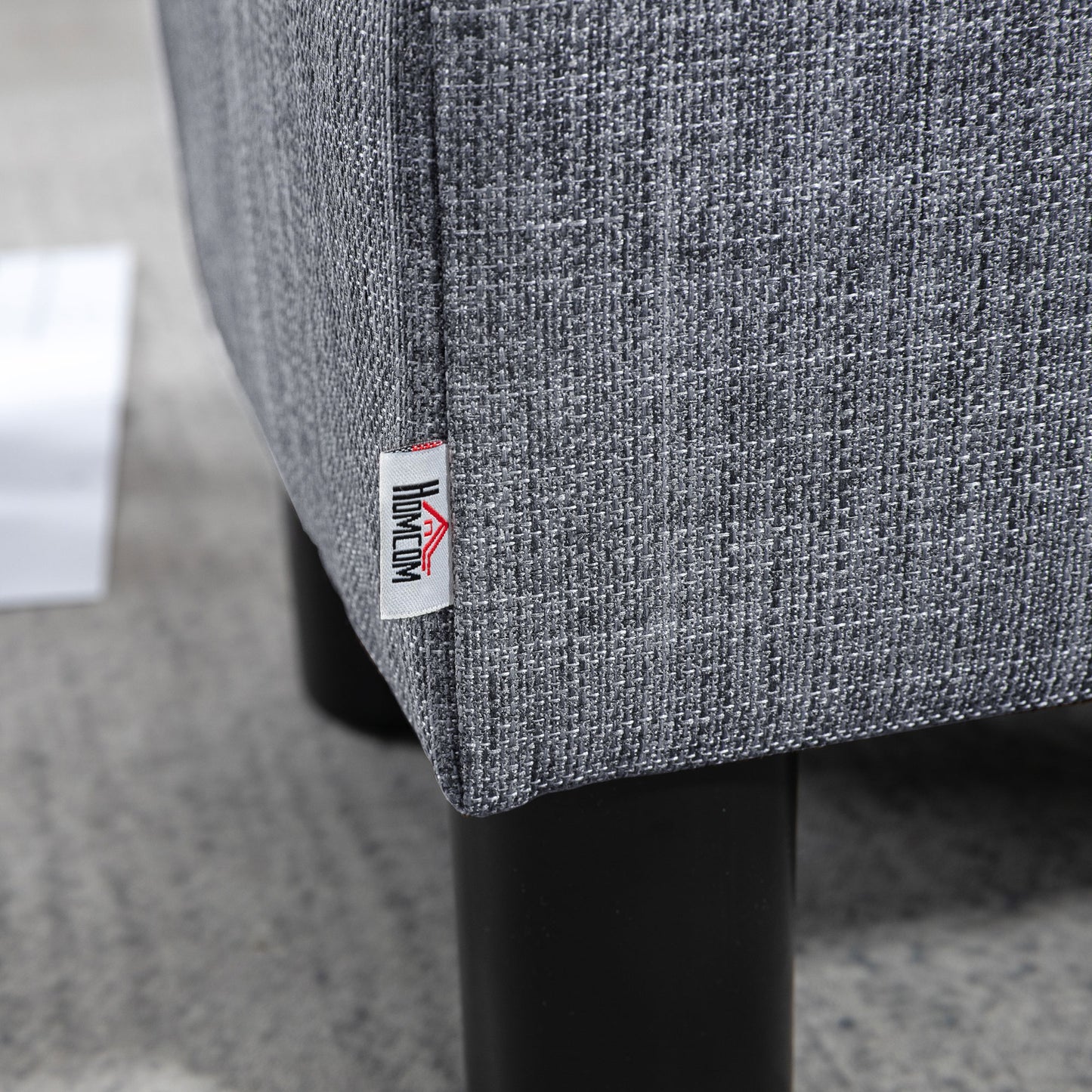 HOMCOM Linen Fabric Footstool Ottoman Cube With 4 Plastic Legs Grey Upholstered Footrest For Living Room