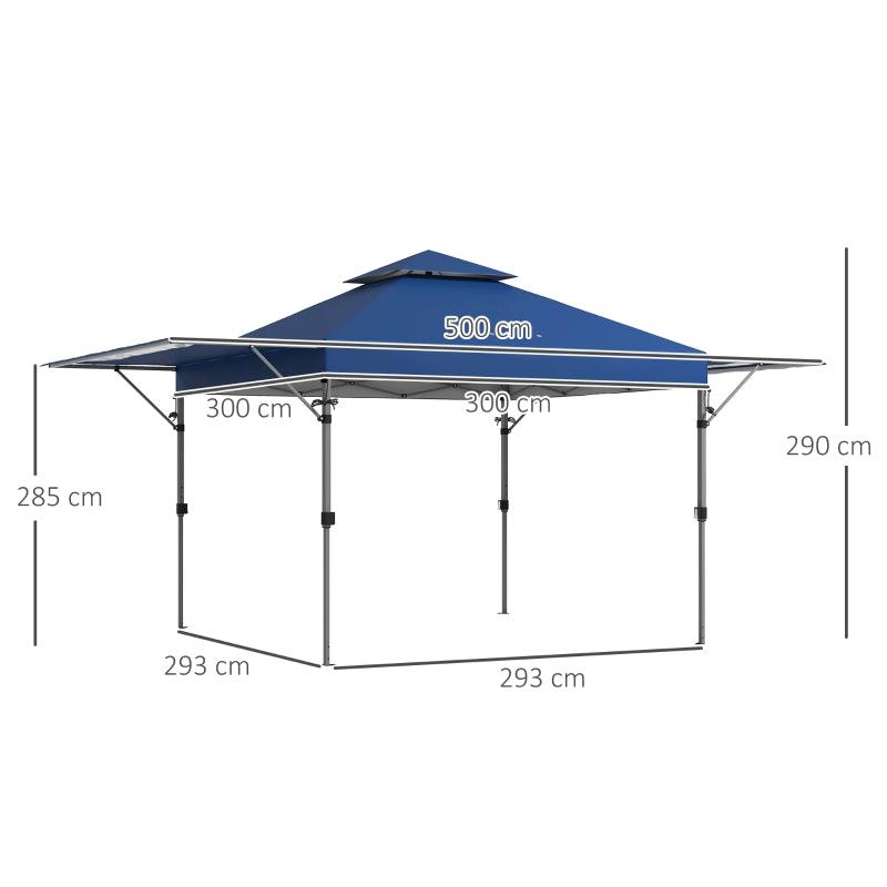 Outsunny 5x3m Pop Up Gazebo with Extendable Dual Awnings - Easy Up Marquee Party Tent, 1-Button Push, Double Roof, Wheeled Bag, Sandbags, Height Adjustable - Instant Shelter in Blue - ALL4U RETAILER LTD