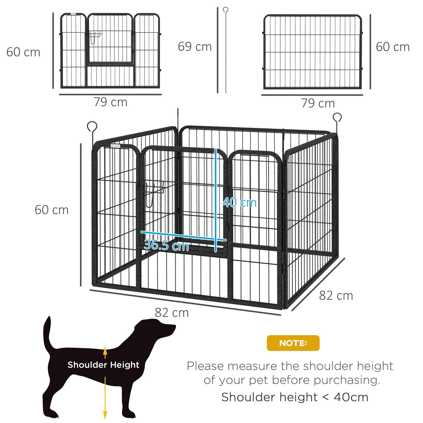 PawHut Foldable Heavy Duty Dog Playpen 4 Panel - Indoor/Outdoor - 82x82x60 cm - ALL4U RETAILER LTD