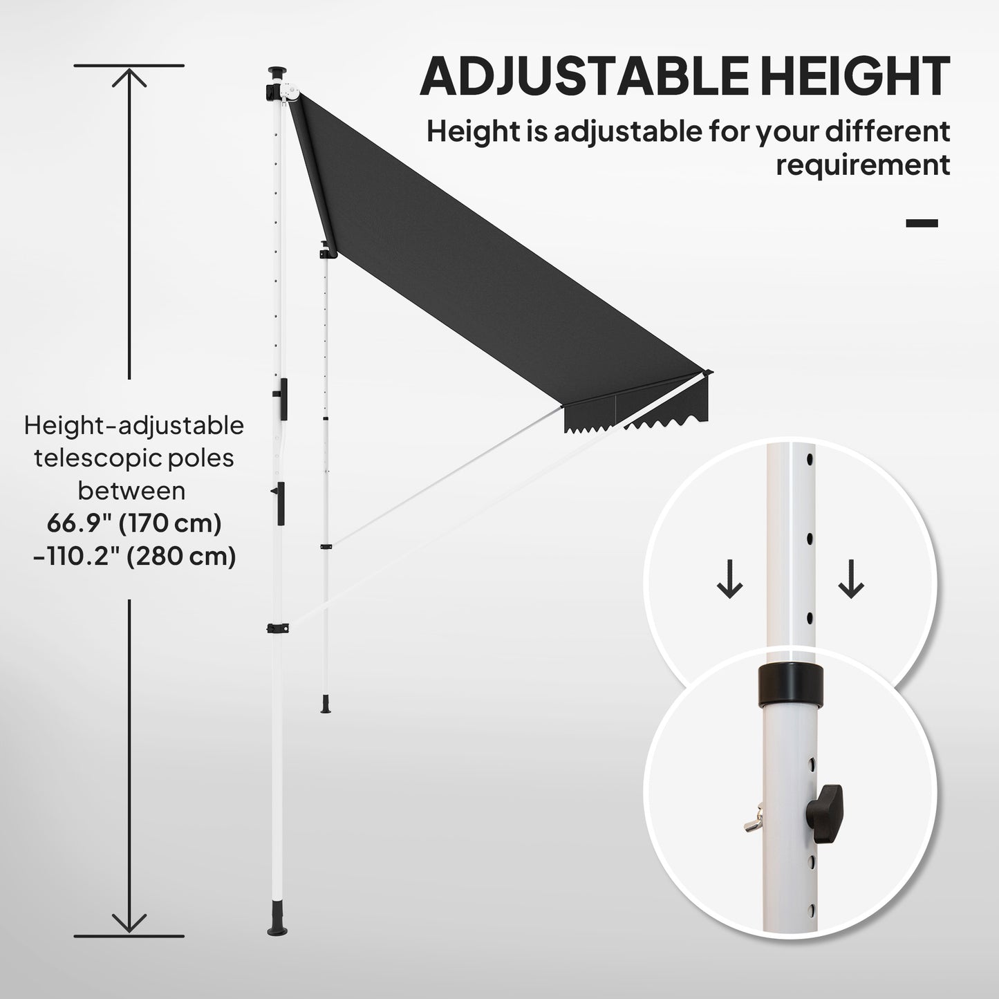 Outsunny 3x1.5m Adjustable Retractable Outdoor Aluminium Frame Awning Black Weather Resistant Manual Crank