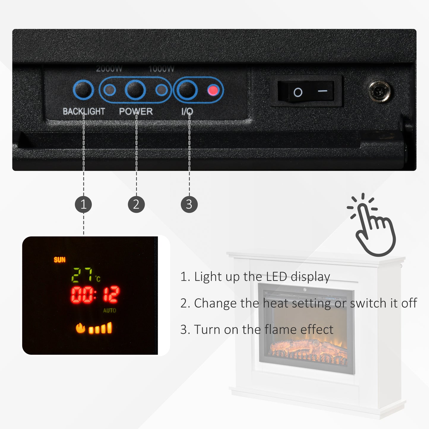 HOMCOM Remote-Controlled Freestanding Electric Fireplace Heater with Realistic Flame Effect and Overheat Protection - ALL4U RETAILER LTD