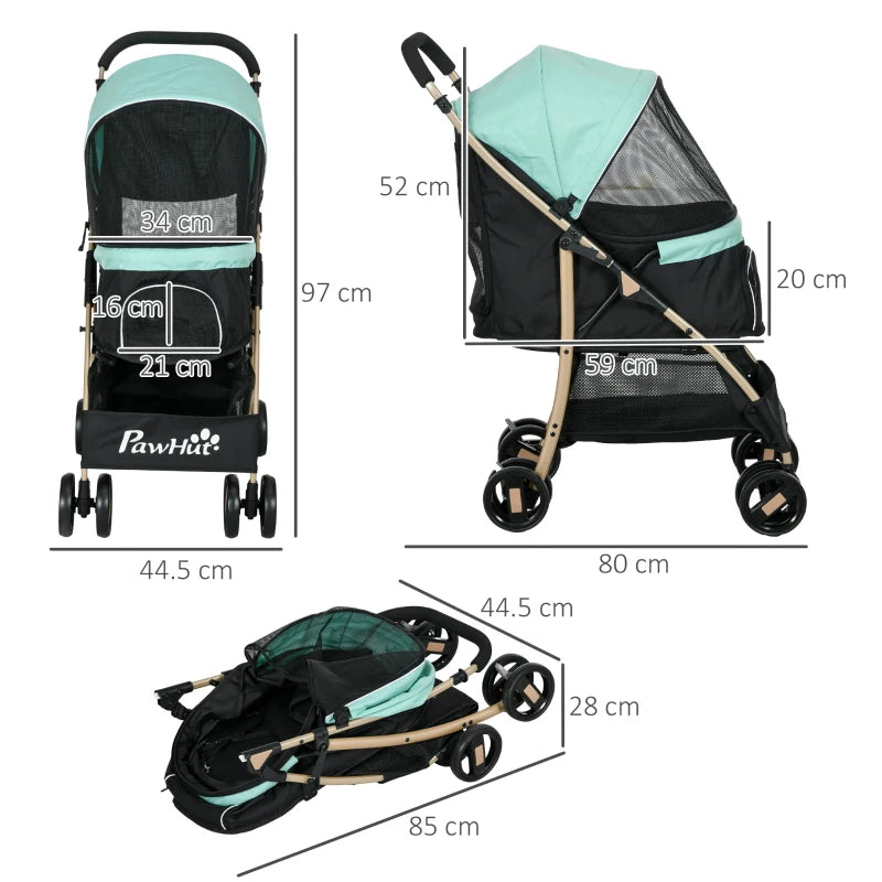 PawHut Pet Stroller for Small and Miniature Dogs with Rain Cover - Green - ALL4U RETAILER LTD