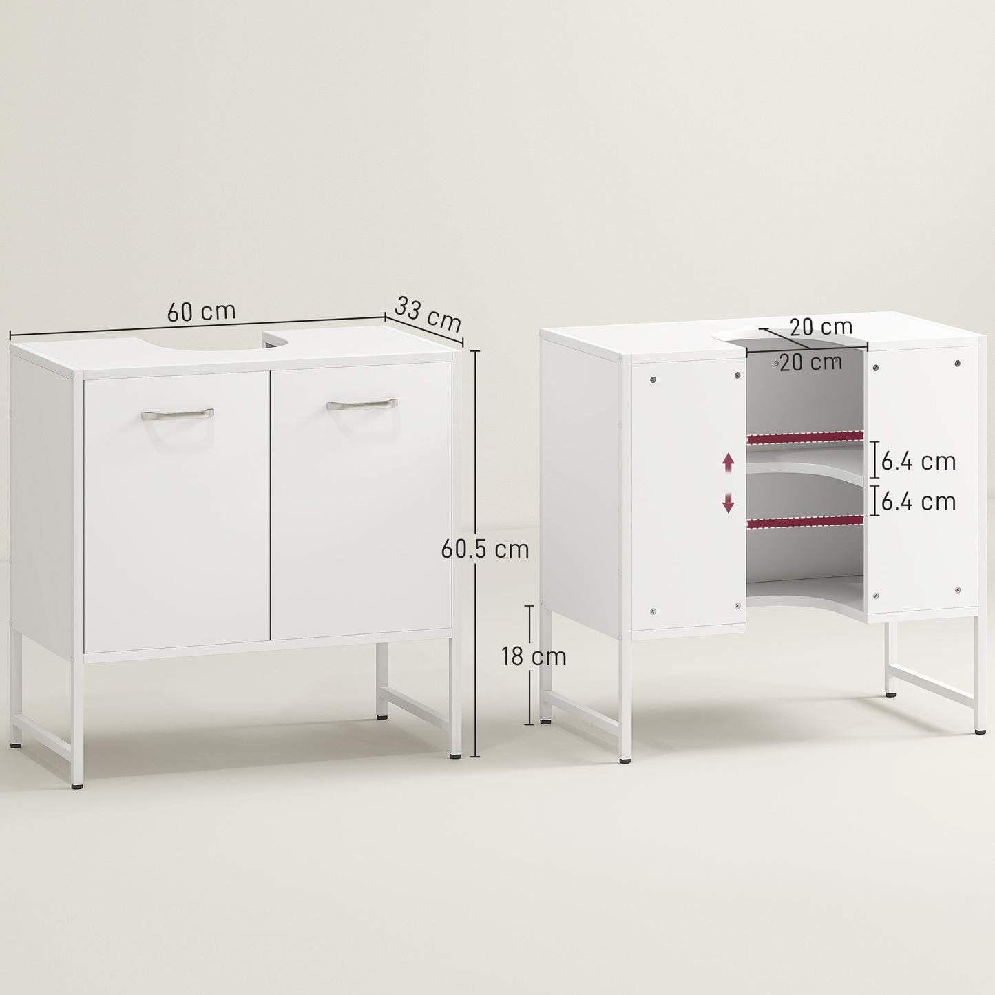 HOMCOM White Bathroom Vanity Unit Under Sink Cabinet With Soft Close Doors Fits Around Basins And Adjustable Shelving