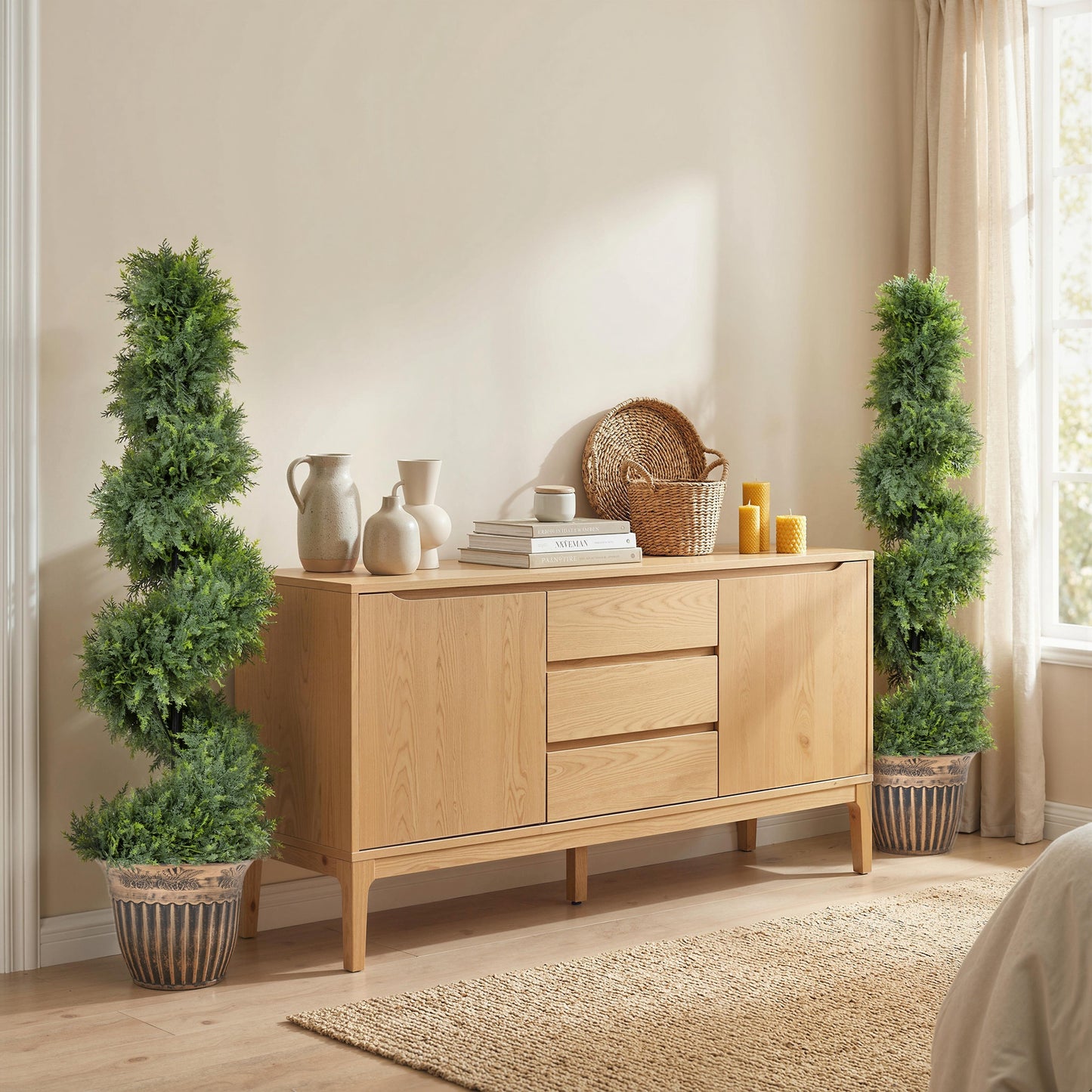 HOMCOM Set of 2 Artificial Topiary Spiral Boxwood Trees with Pots for Indoor Outdoor Decor 120cm