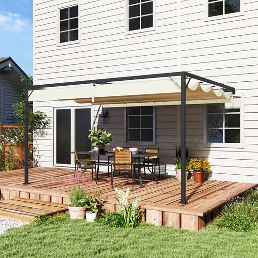 Outsunny 4x3 M Pergola With Sliding Canopy Cream Outdoor Gazebo For Shade And Dining