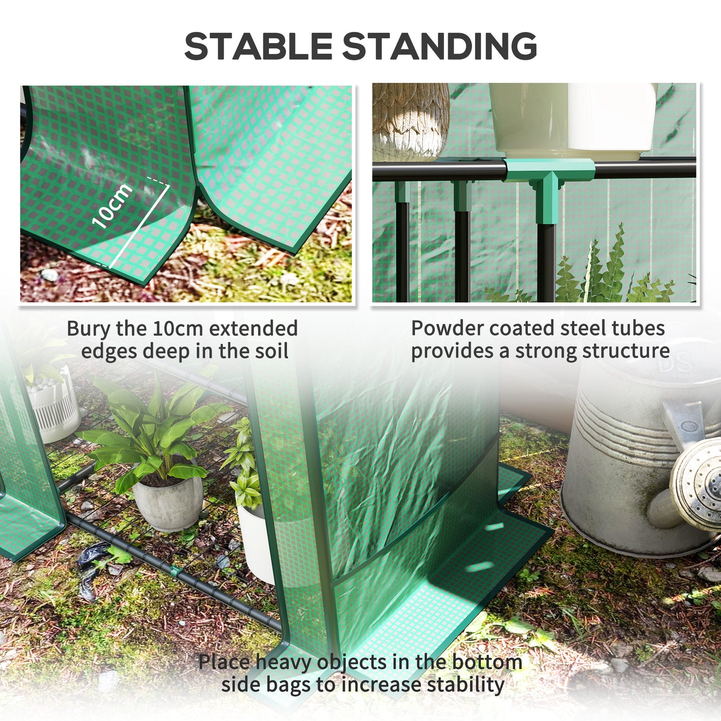 Outsunny Three Tier Mini Greenhouse Green With Roll Up Zip Door And 140 Gram Per Square Meter Plastic Cover