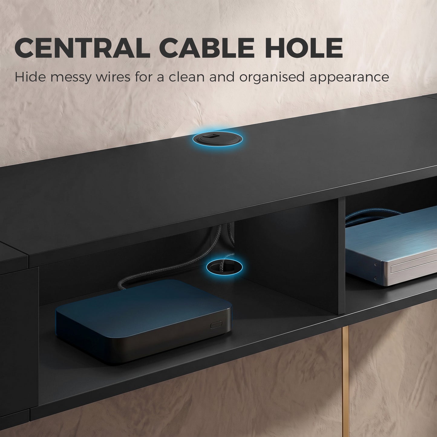 HOMCOM Wall Mounted TV Stand With RGB LED Lights For 75 Inch TV Black Floating Entertainment Centre