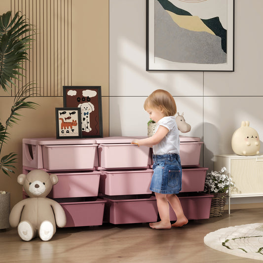 HOMCOM Kids Storage Unit with Nine Drawers Pink Toy Organizer for Toys and Books