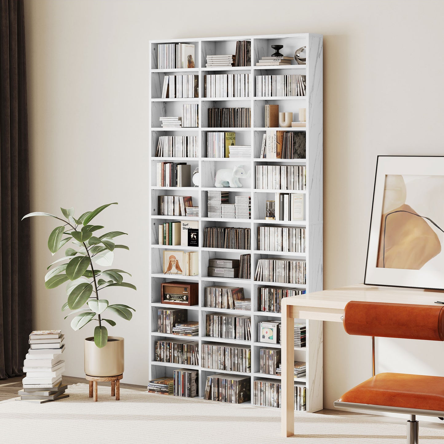 HOMCOM CD And DVD Storage Unit With Adjustable Shelves Marble Effect 102 X 195 cm